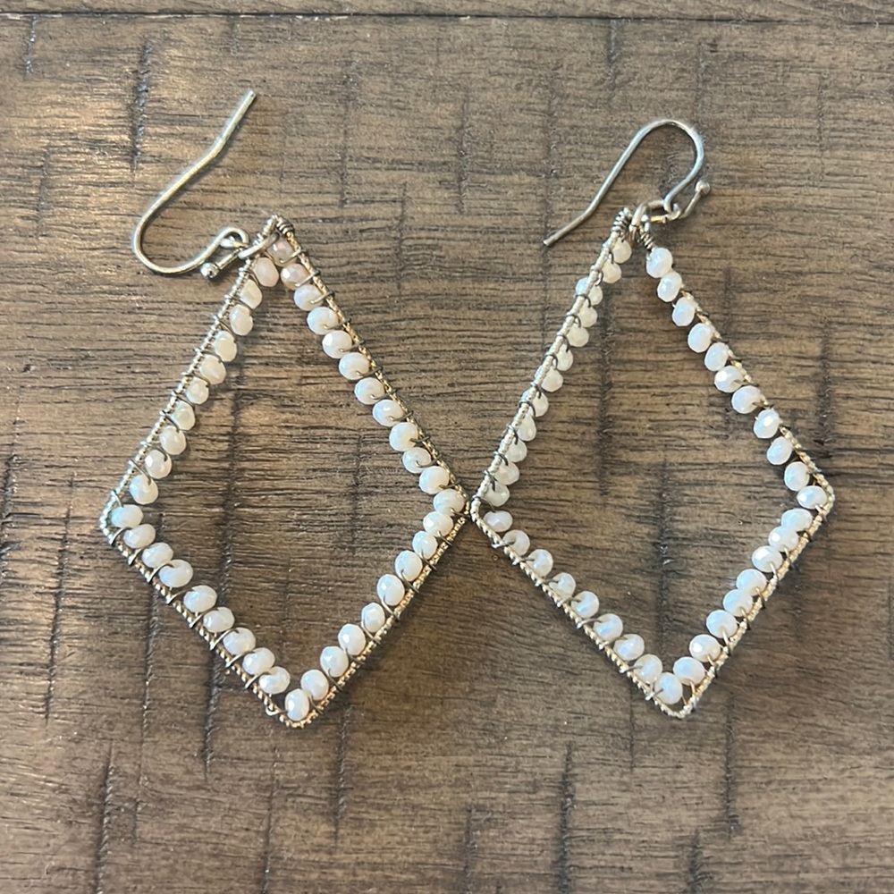 Light Pink Beaded Triangle Earrings